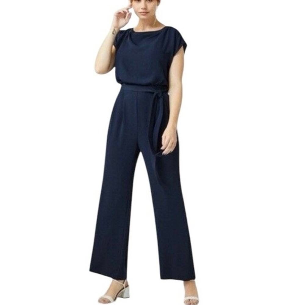 Eliza J. Women's Jumpsuit Plus Size 22 Navy Blue Full Length Cap Sleeve Wide Leg